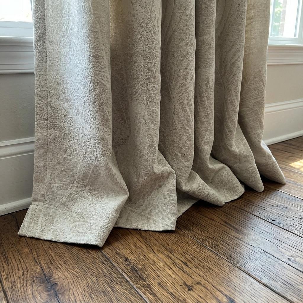 Oatmeal Linen Jacquard Leaf Curtains: Botanical Woven Botanical Window Panels — image 4