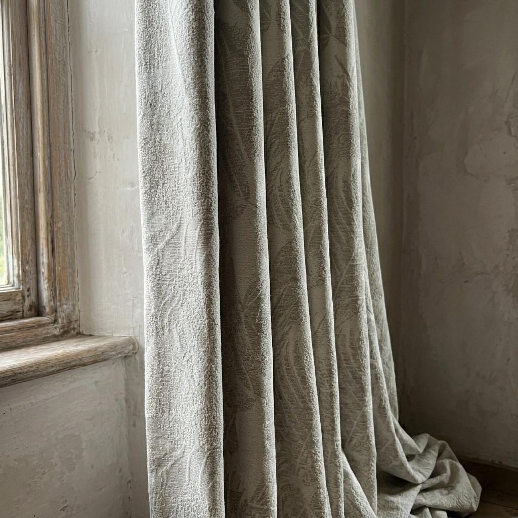 Oatmeal Linen Jacquard Leaf Curtains: Botanical Woven Botanical Window Panels — image 5