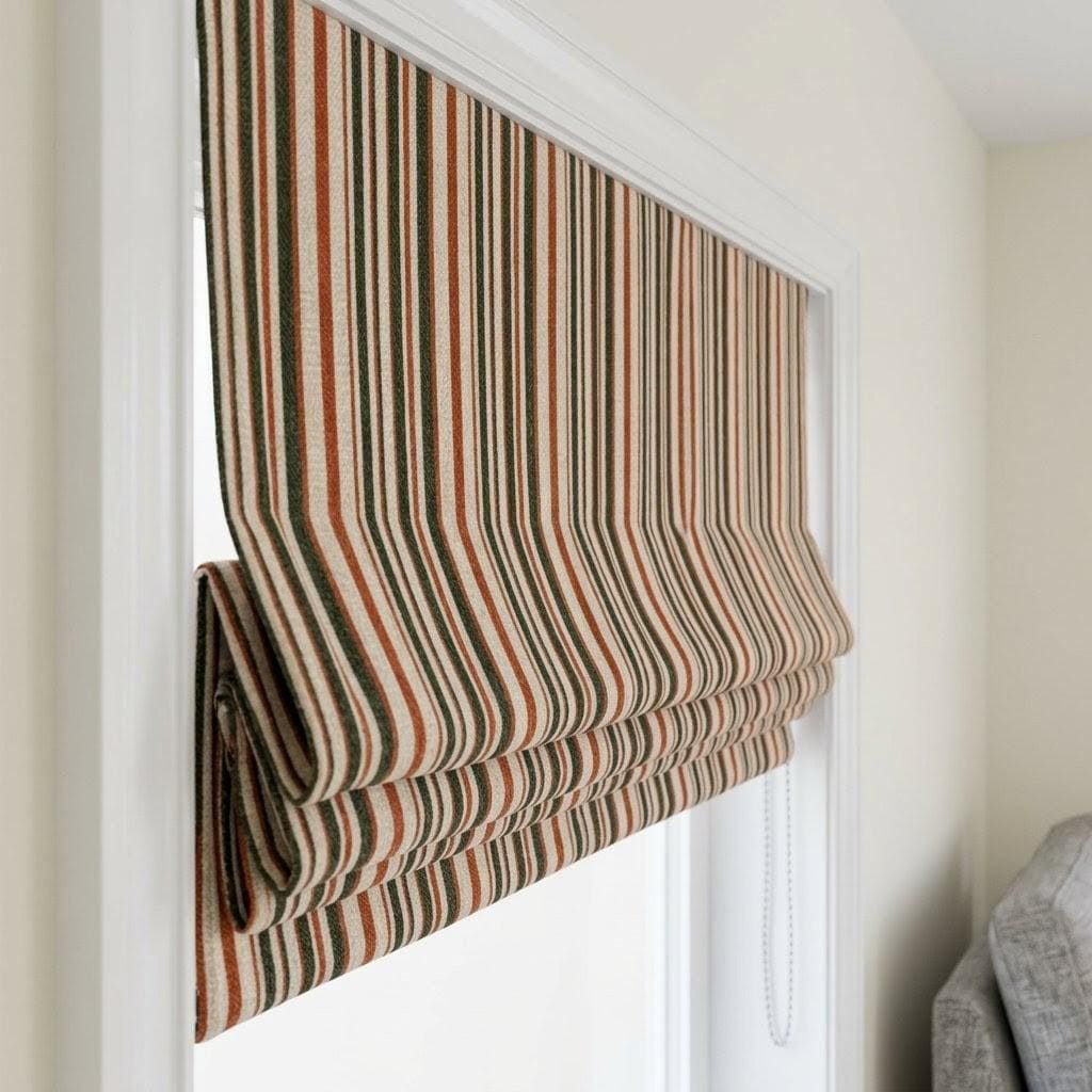 Custom Striped Linen Roman Shades, Rust Terracotta Farmhouse Blinds (Blackout/Light Filtering) — image 2