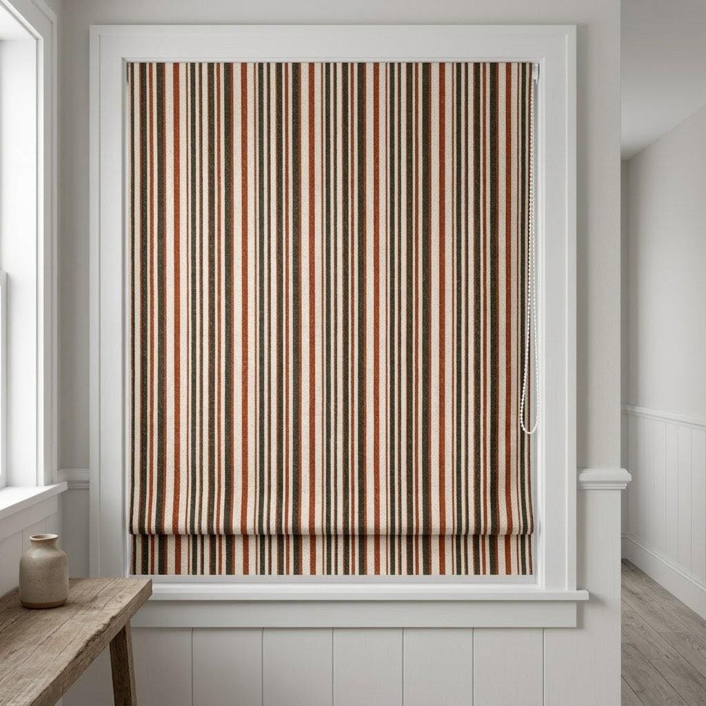 Custom Striped Linen Roman Shades, Rust Terracotta Farmhouse Blinds (Blackout/Light Filtering) — image 6