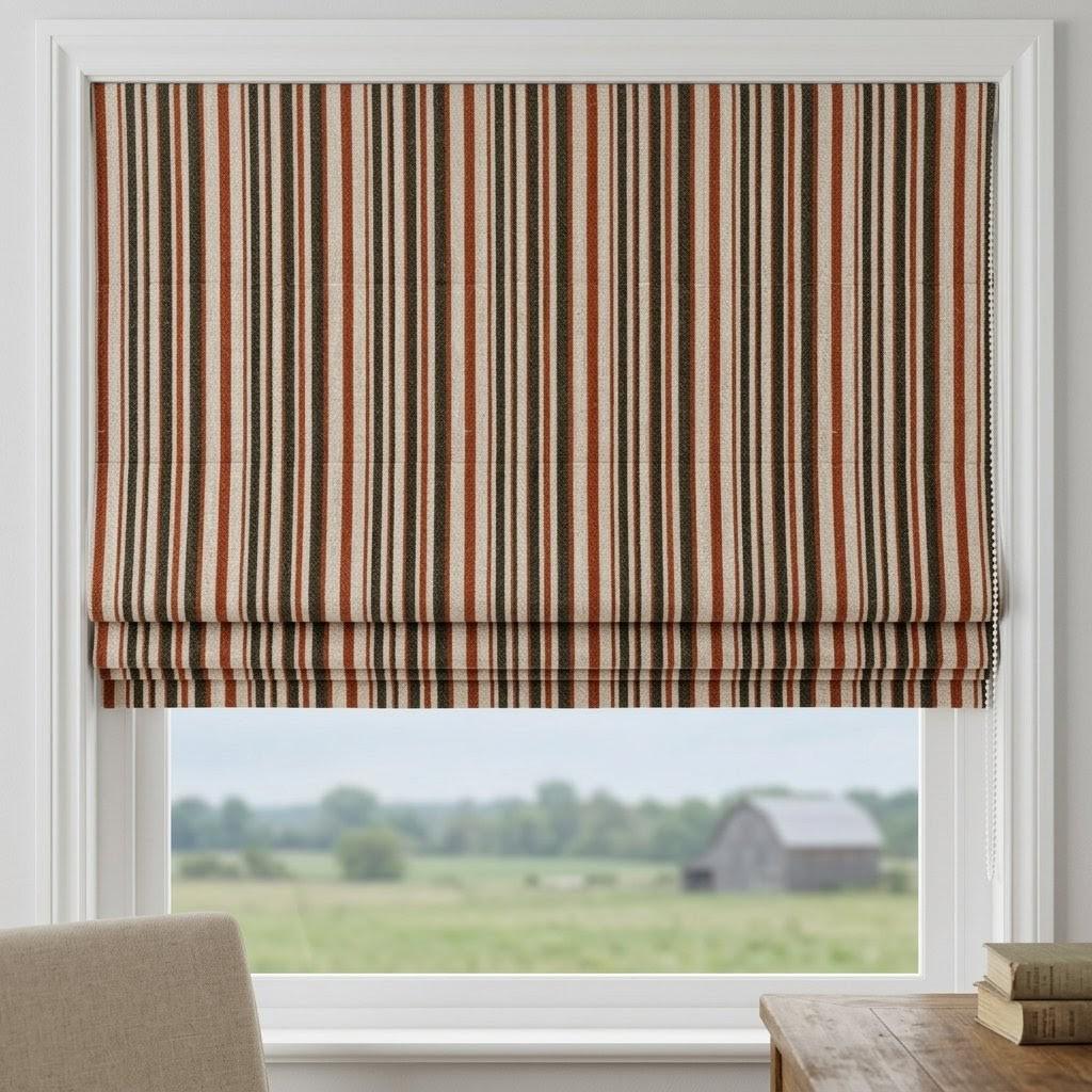 Custom Striped Linen Roman Shades, Rust Terracotta Farmhouse Blinds (Blackout/Light Filtering) — image 5