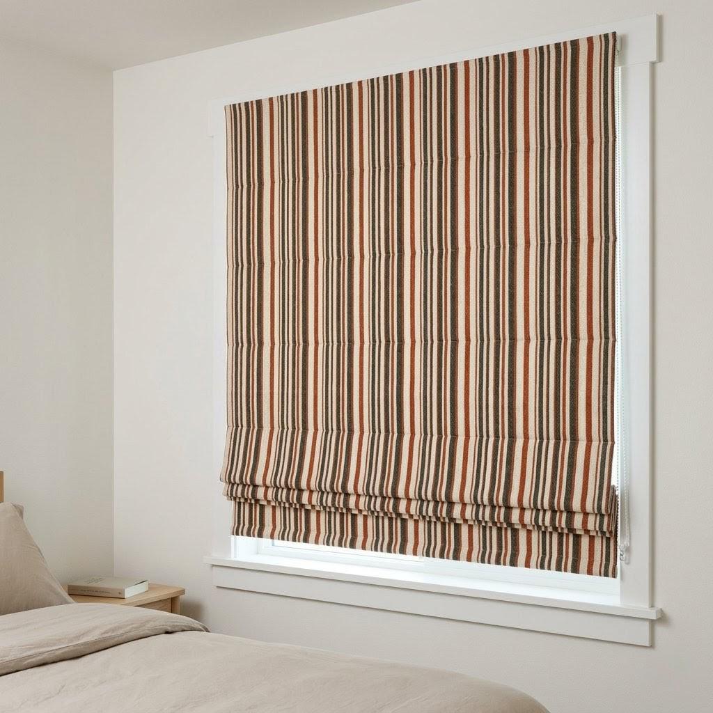 Custom Striped Linen Roman Shades, Rust Terracotta Farmhouse Blinds (Blackout/Light Filtering) — image 9