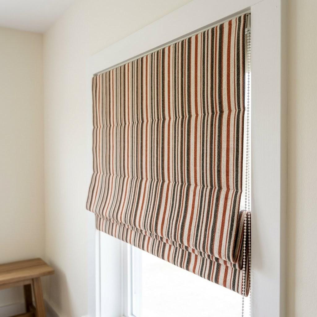 Custom Striped Linen Roman Shades, Rust Terracotta Farmhouse Blinds (Blackout/Light Filtering) — image 7