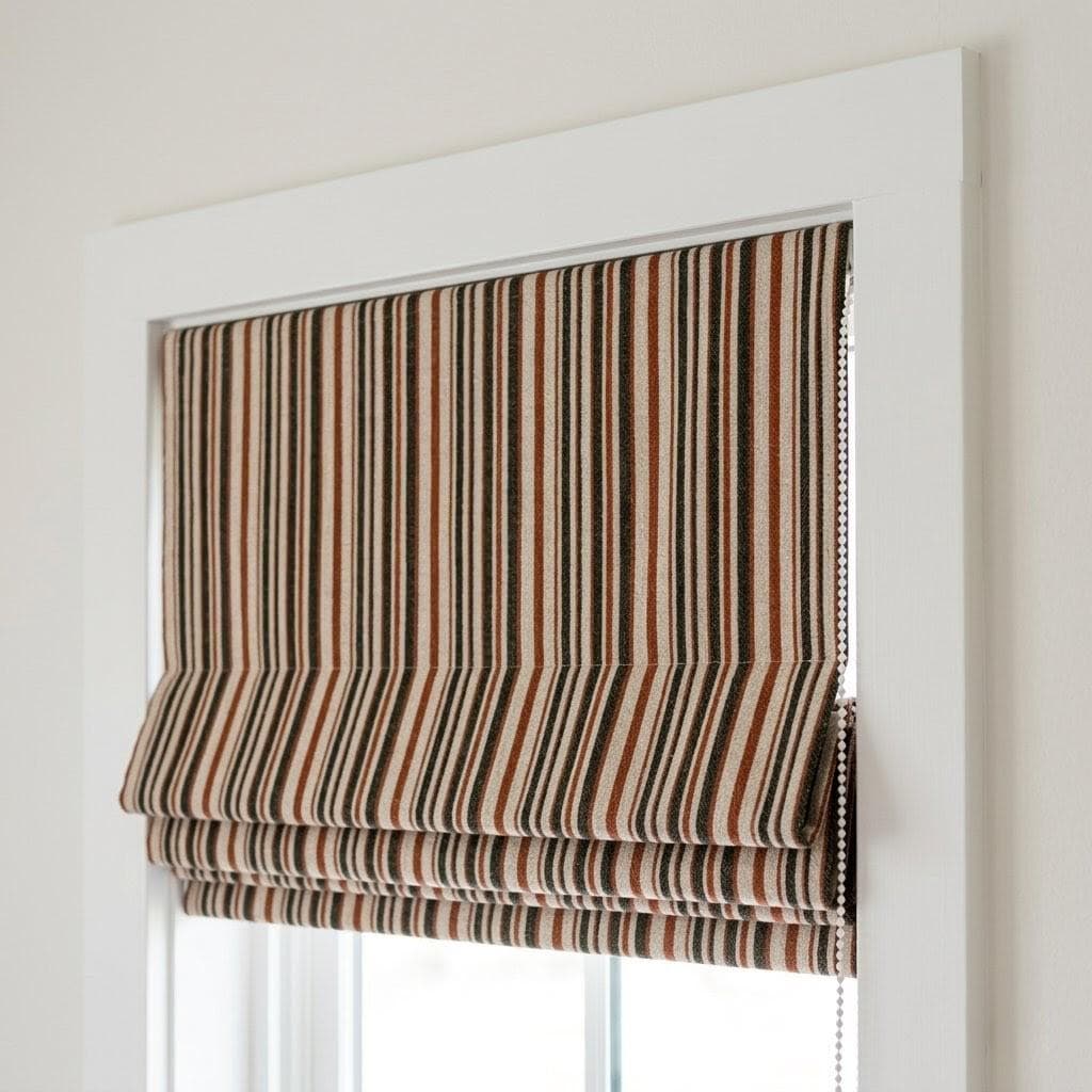 Custom Striped Linen Roman Shades, Rust Terracotta Farmhouse Blinds (Blackout/Light Filtering) — image 1
