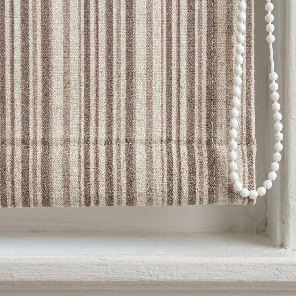 Custom Striped Linen Roman Shades, Taupe Beige Farmhouse Window Treatments (OEKO TEX) — image 2