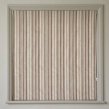 Custom Striped Linen Roman Shades, Taupe Beige Farmhouse Window Treatments (OEKO TEX) — image 1