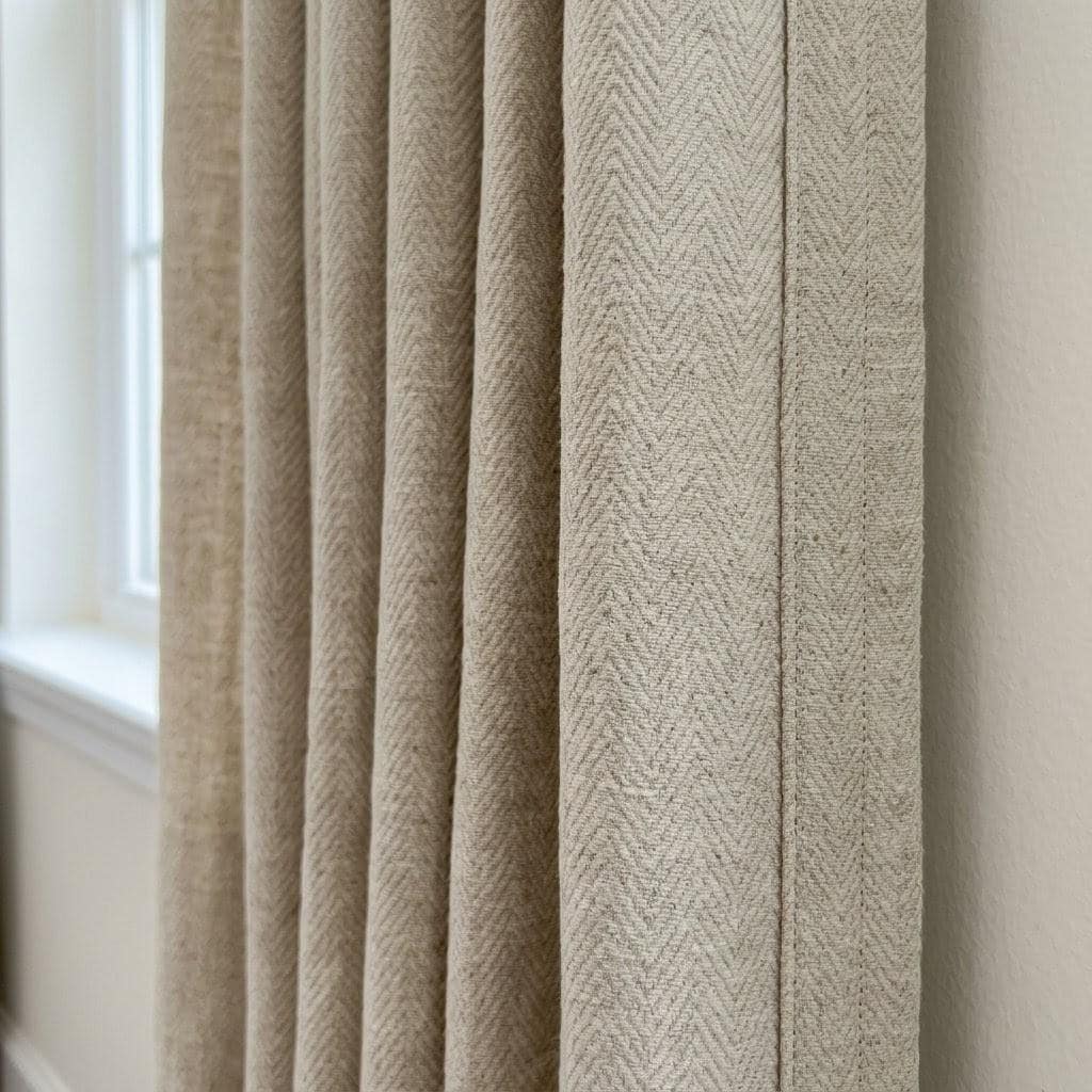 Oatmeal Herringbone Linen Curtains: Heavyweight Chevron Woven Drapes (Custom Size) — image 1