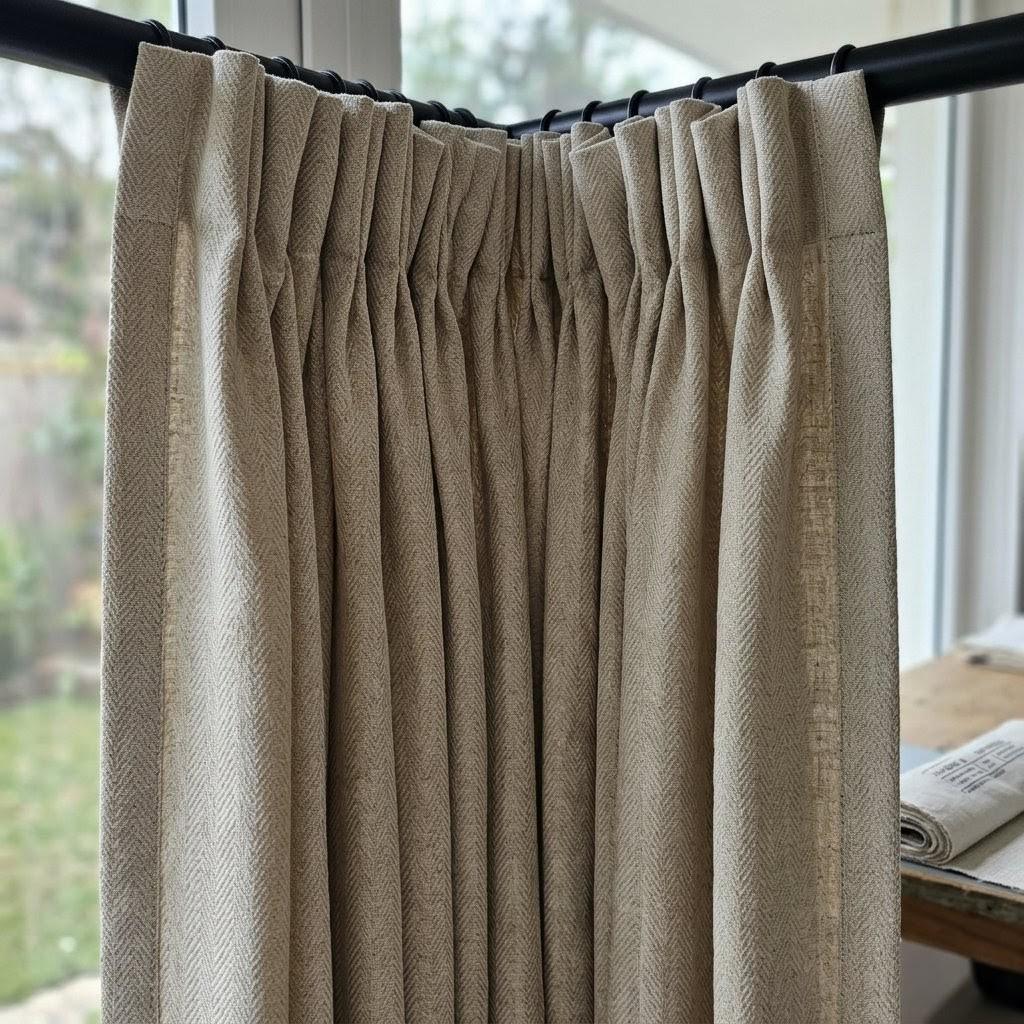 Oatmeal Herringbone Linen Curtains: Heavyweight Chevron Woven Drapes (Custom Size) — image 7