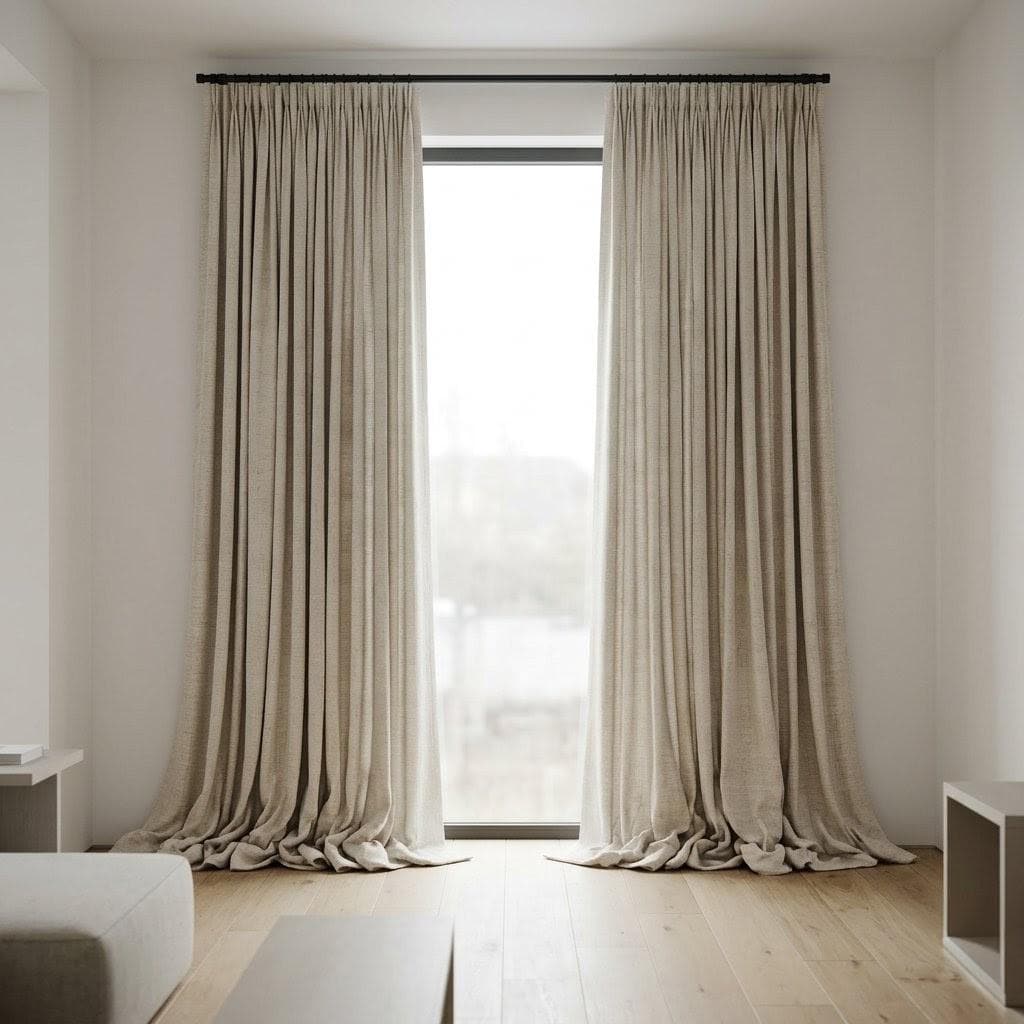 Oatmeal Textured Linen Curtains: Woven Grid Basketweave Drapes (Set of 2) — image 7