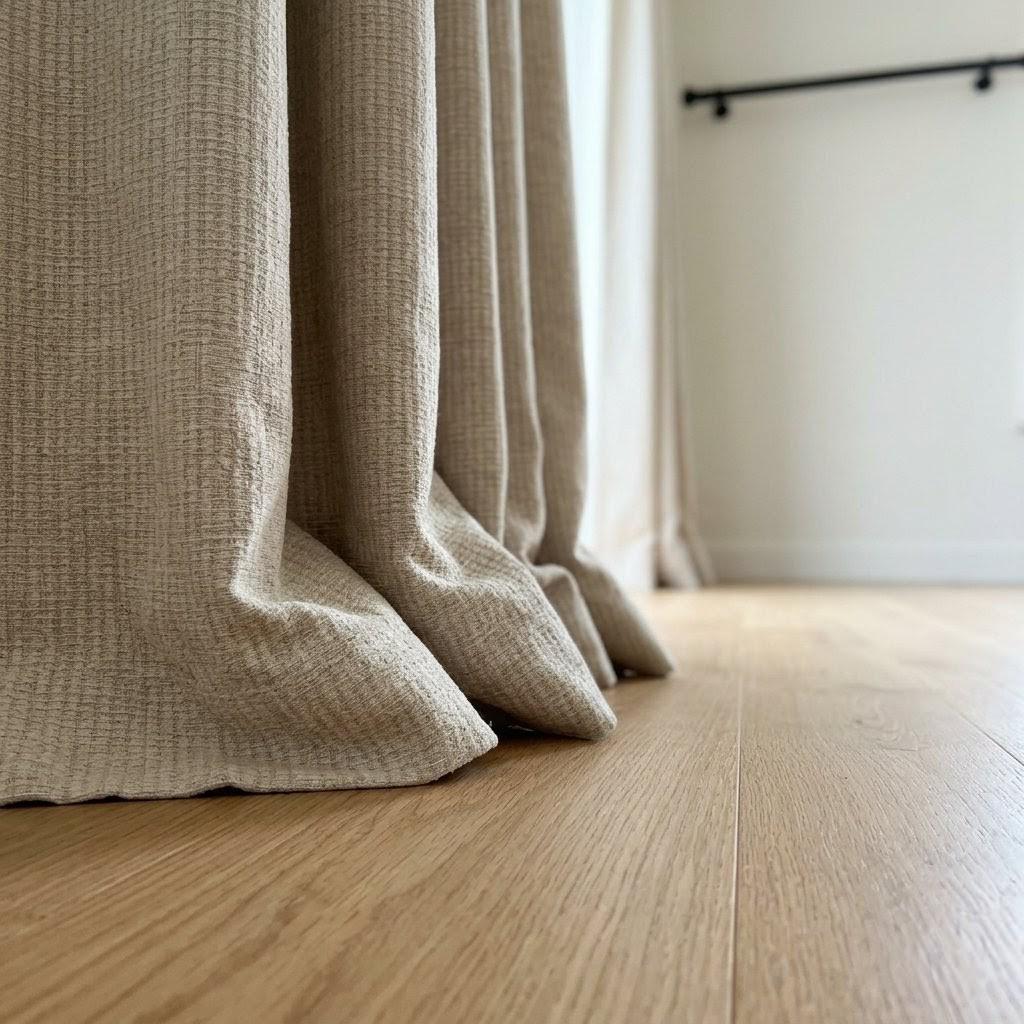Oatmeal Textured Linen Curtains: Woven Grid Basketweave Drapes (Set of 2) — image 4