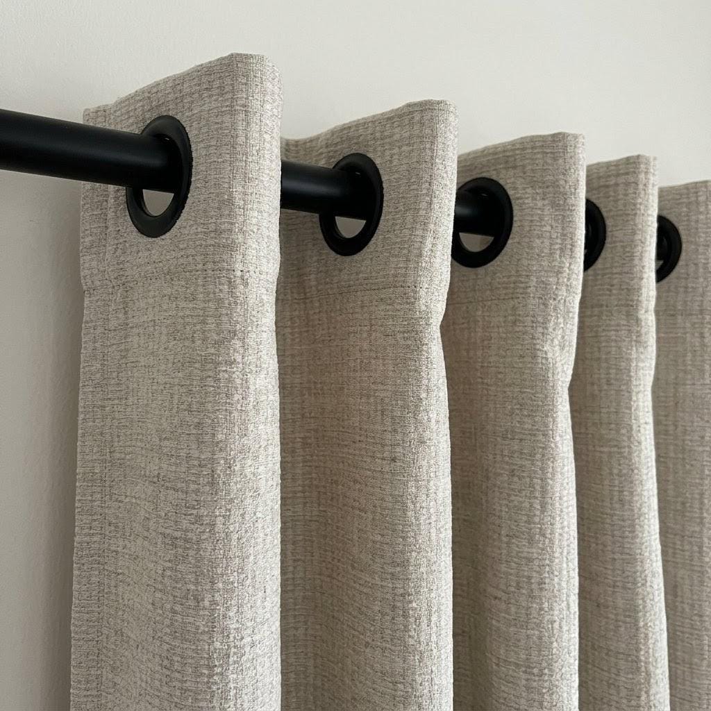 Oatmeal Textured Linen Curtains: Woven Grid Basketweave Drapes (Set of 2) — image 2