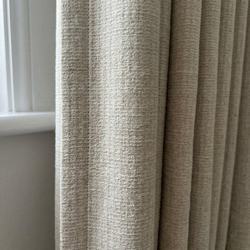 Oatmeal Textured Linen Curtains: Woven Grid Basketweave Drapes (Set of 2) — image 1