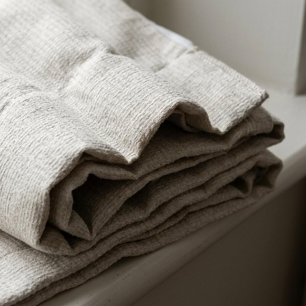 Oatmeal Textured Linen Curtains: Woven Grid Basketweave Drapes (Set of 2) — image 5