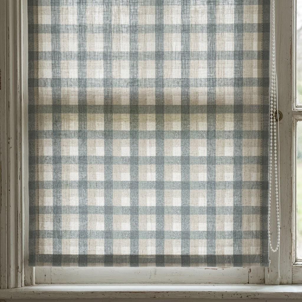 Custom Plaid Linen Roman Shades, Farmhouse Window Treatments (Blackout/Light Filtering) — image 7
