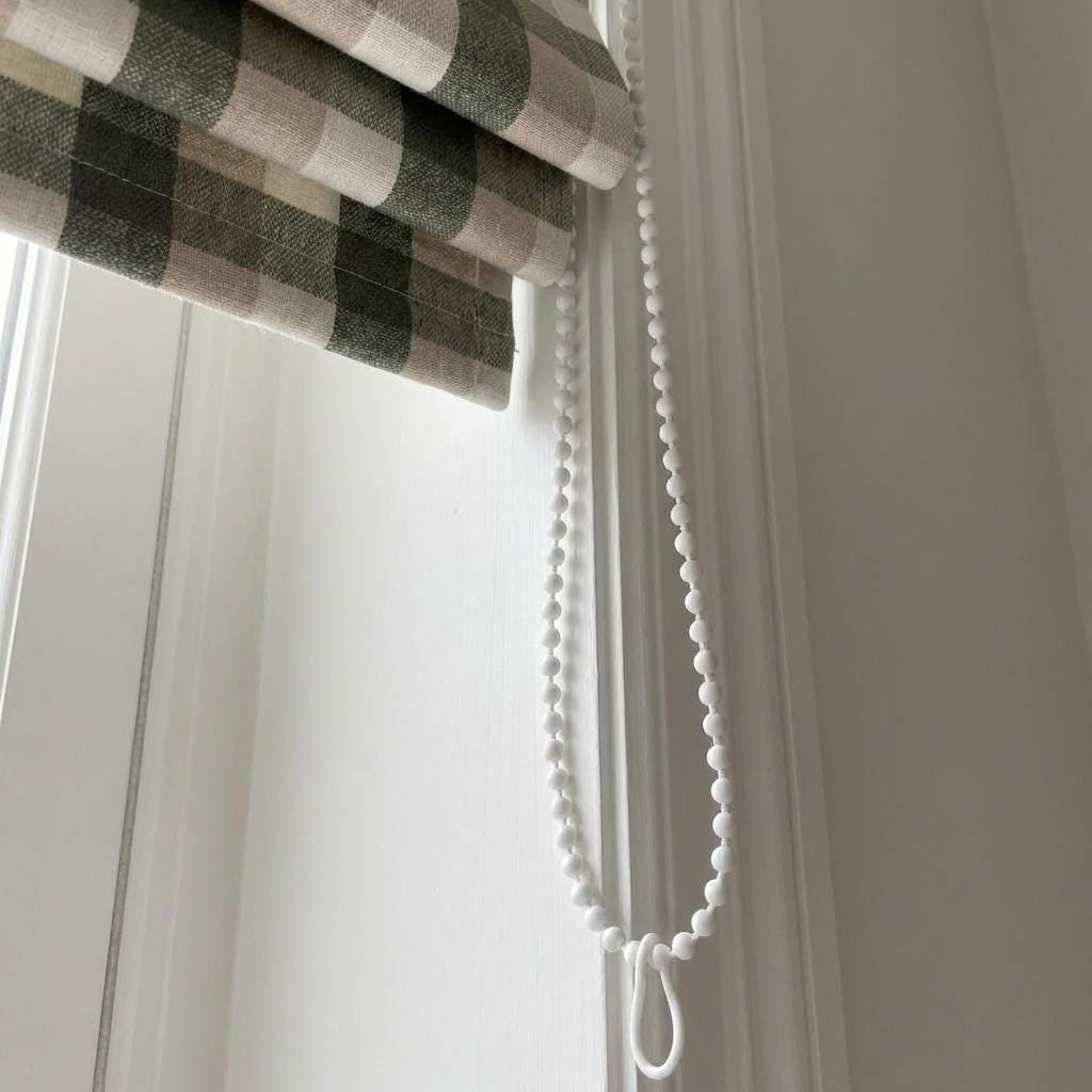 Custom Plaid Linen Roman Shades, Sage Green Beige Farmhouse (Light Filtering or Blackout) — image 10