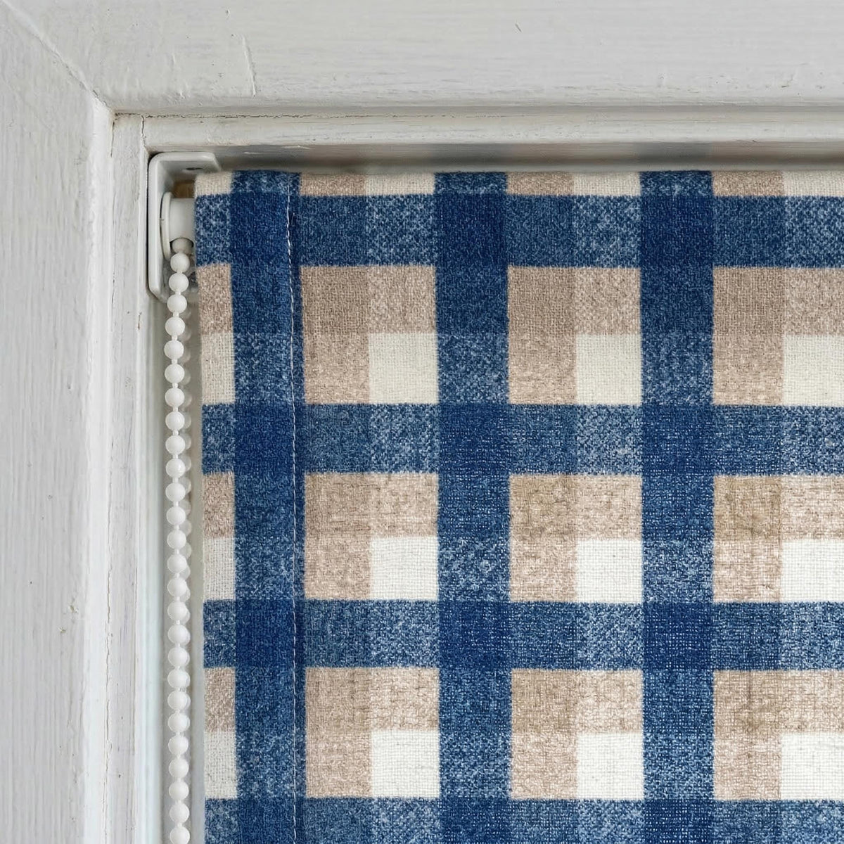 Custom Plaid Linen Roman Shades, Navy Beige Farmhouse Window Treatments (Blackout/Light Filtering) — image 8