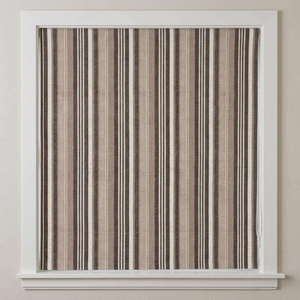Custom Striped Linen Roman Shades: Beige, Brown Farmhouse Window Blinds (OEKO-TEX) — image 2