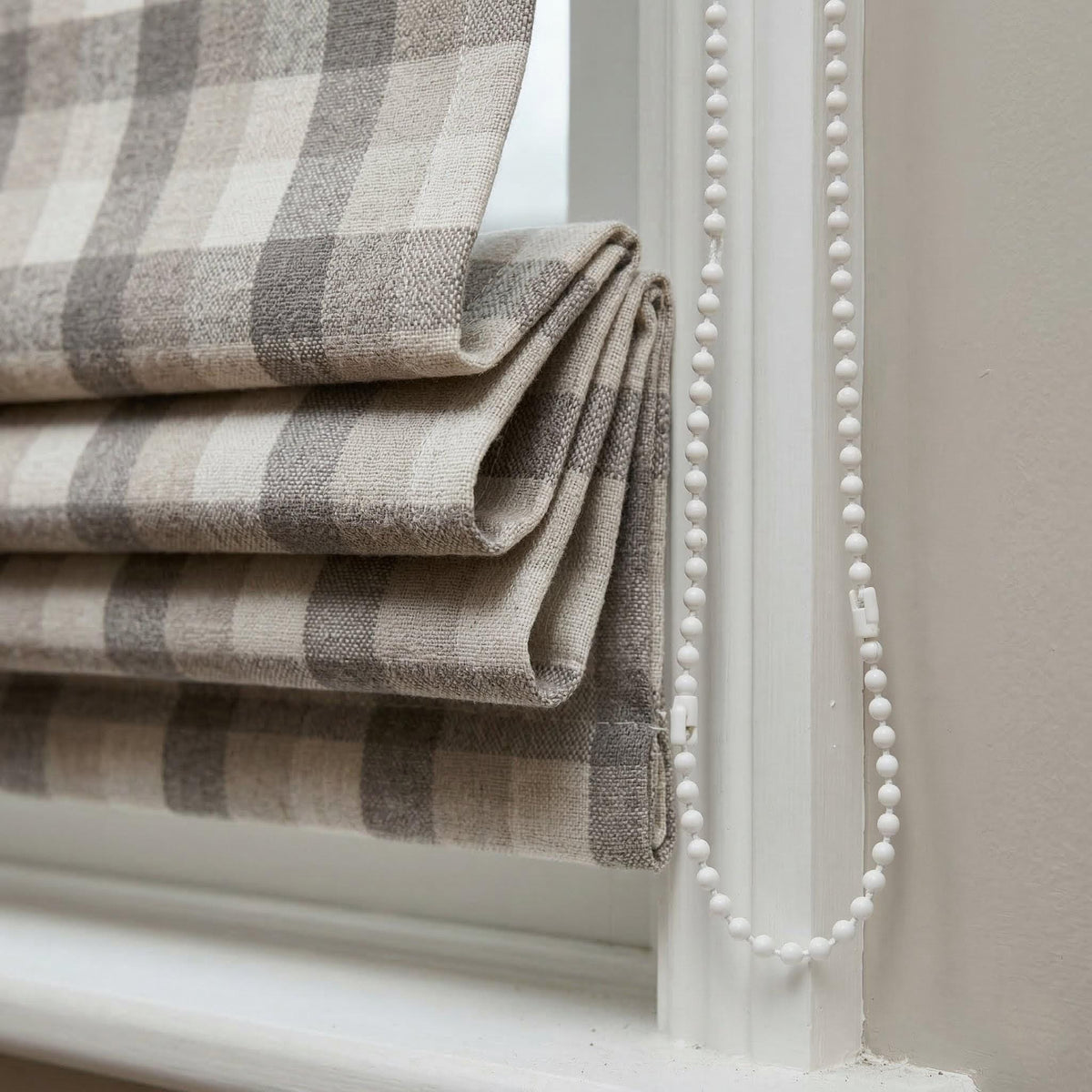 Custom Plaid Linen Roman Shades, Farmhouse Check Window Treatments (Light Filtering or Blackout) — image 7