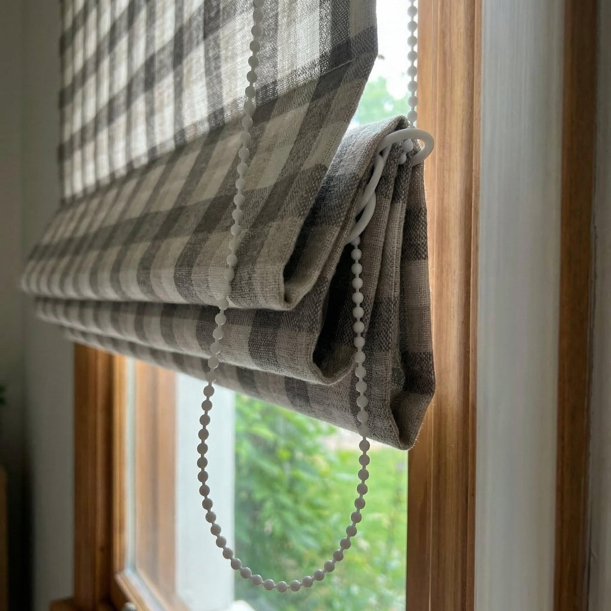 Custom Plaid Linen Roman Shades, Farmhouse Check Window Treatments (Light Filtering or Blackout) — image 5