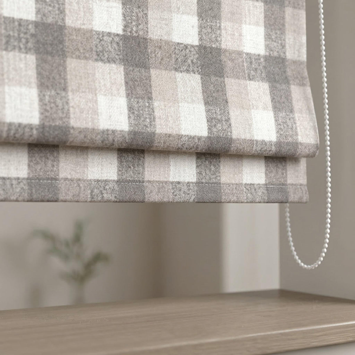 Custom Plaid Linen Roman Shades, Farmhouse Check Window Treatments (Light Filtering or Blackout) — image 2