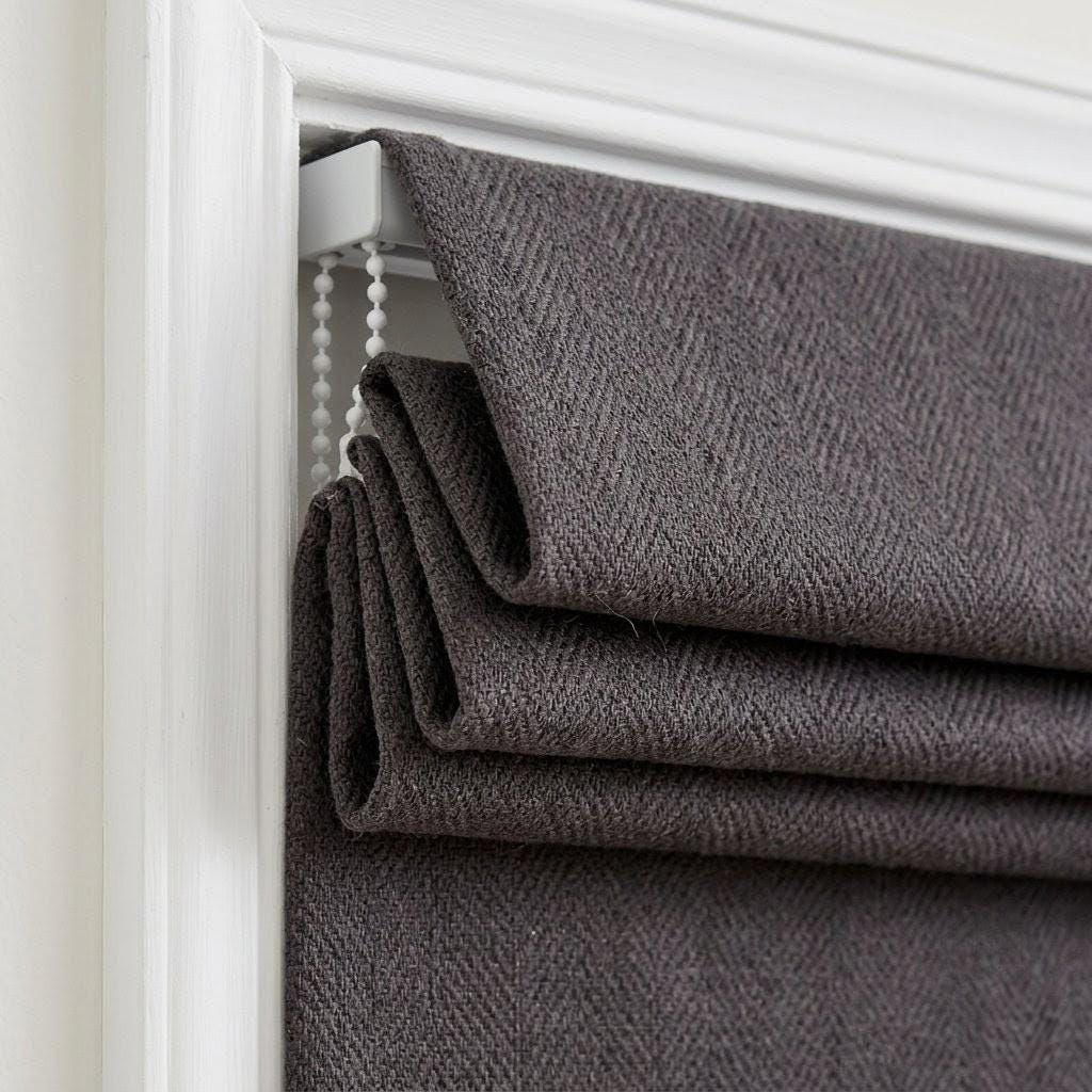 Custom Charcoal Herringbone Linen Roman Shades (Blackout/Light Filtering) OEKO-TEX Window Treatments — image 6