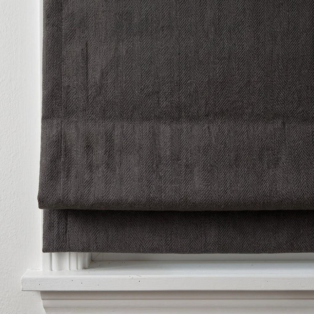 Custom Charcoal Herringbone Linen Roman Shades (Blackout/Light Filtering) OEKO-TEX Window Treatments — image 1