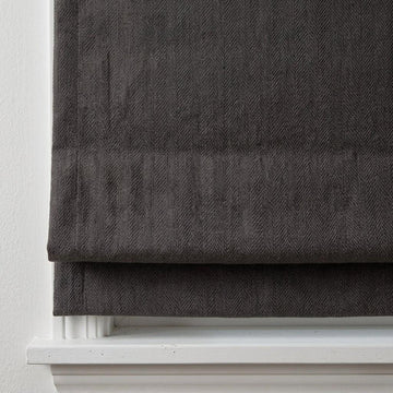 Custom Charcoal Herringbone Linen Roman Shades (Blackout/Light Filtering) OEKO-TEX Window Treatments — image 1