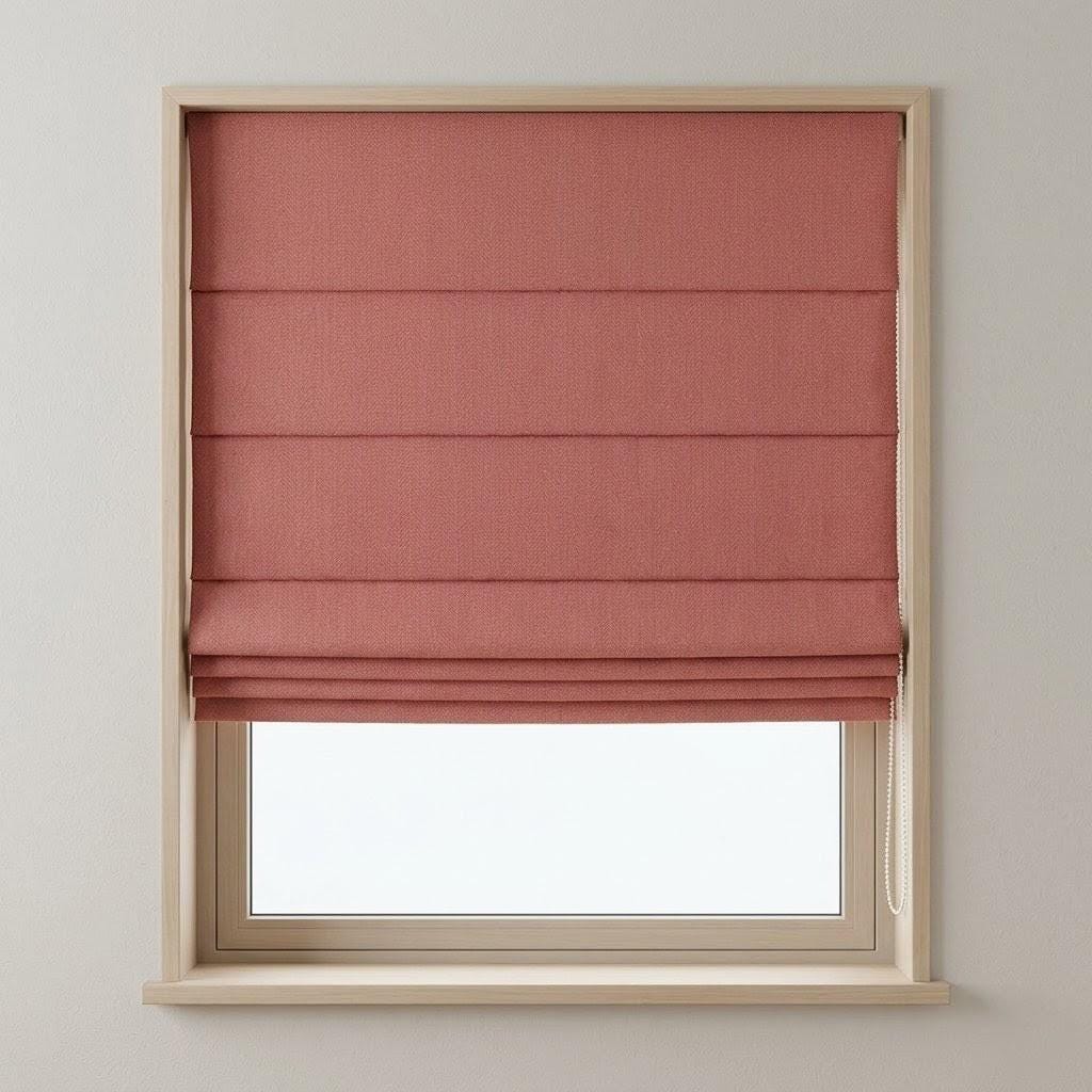 Custom Dusty Rose Herringbone Linen Roman Shades (Blackout/Light Filtering) — image 4