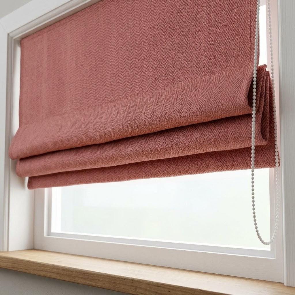 Custom Dusty Rose Herringbone Linen Roman Shades (Blackout/Light Filtering) — image 1