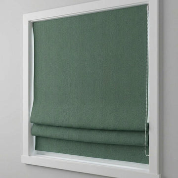 Custom Green Linen Roman Shades: Herringbone, Blackout or Light Filtering Window Blinds — image 1