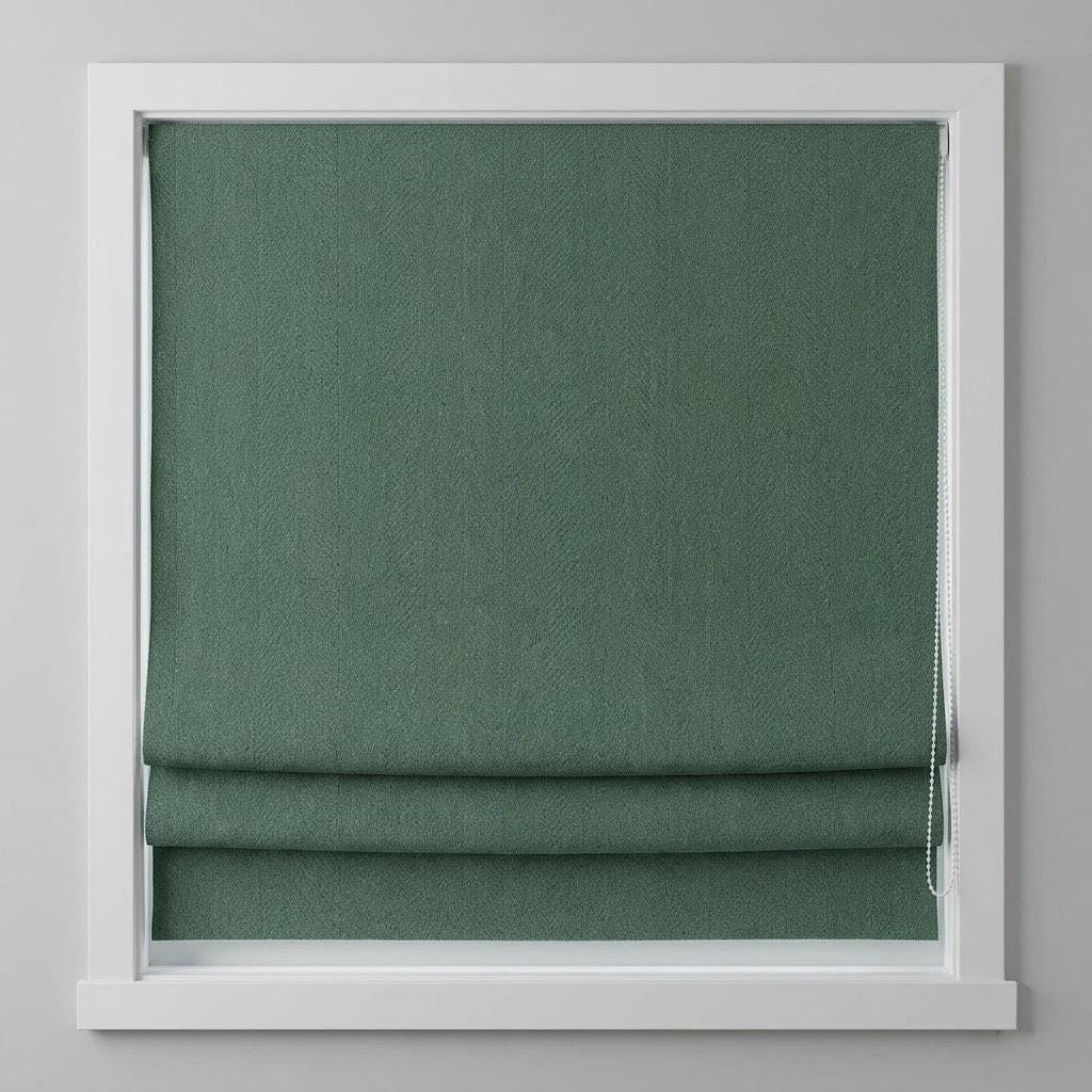 Custom Green Linen Roman Shades: Herringbone, Blackout or Light Filtering Window Blinds — image 6