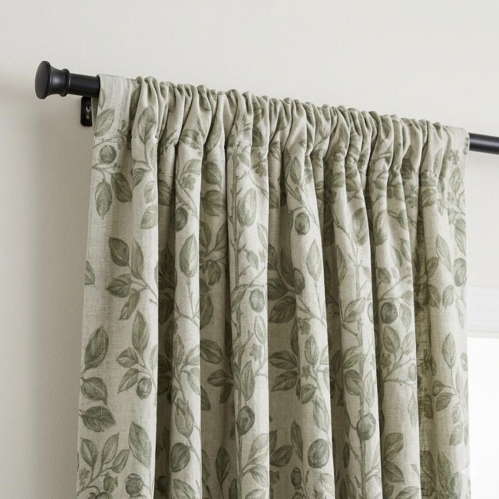 Botanical Leaf Print Linen Curtains: Beige Vine Floral Drapes (Set of 2) — image 1