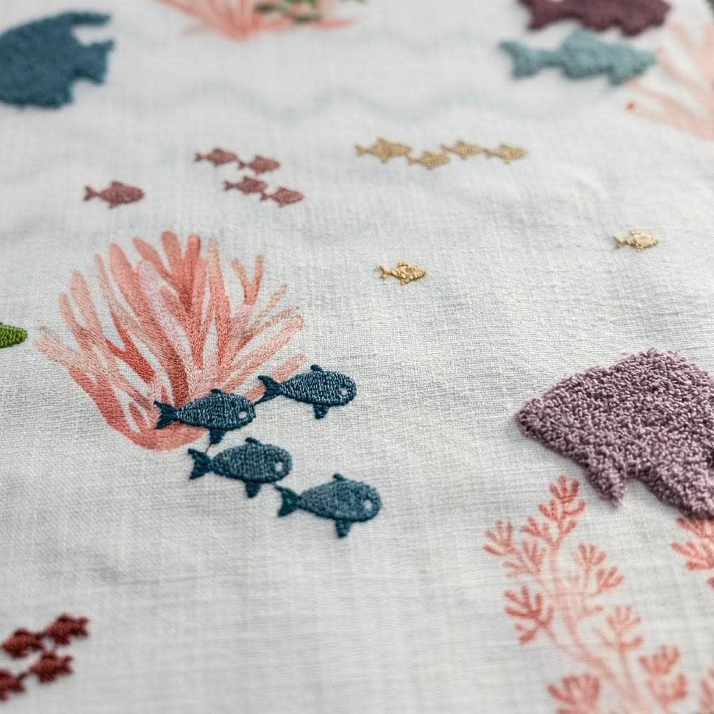 Embroidered Sea Life Roman Blinds, Ocean Nursery Linen Window Shade — image 3