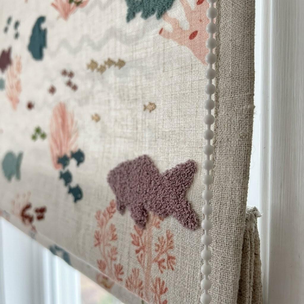 Embroidered Sea Life Roman Blinds, Ocean Nursery Linen Window Shade — image 4