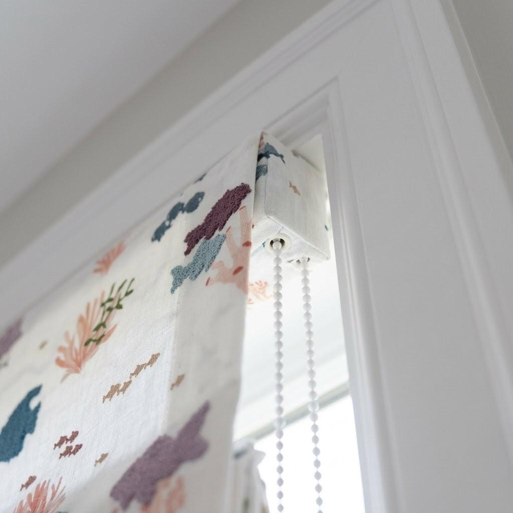 Embroidered Sea Life Roman Blinds, Ocean Nursery Linen Window Shade — image 8
