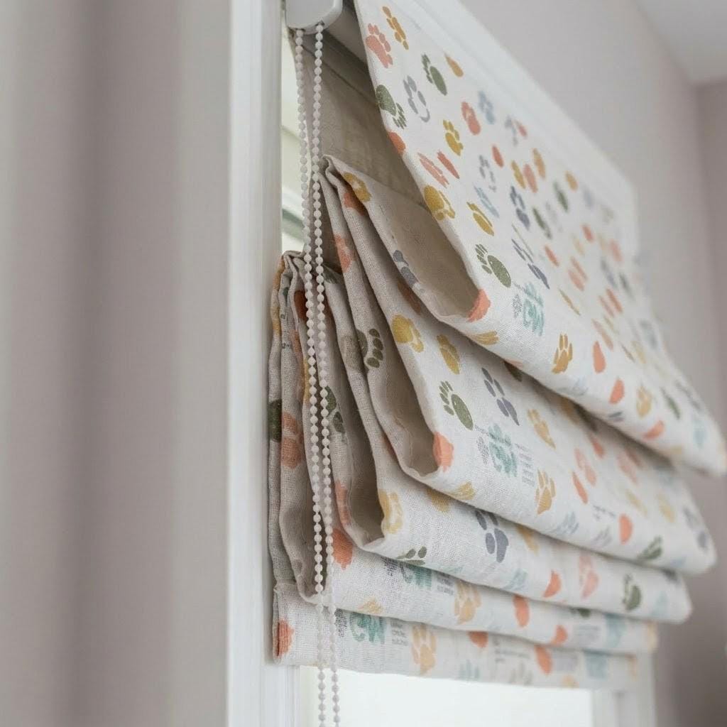 Paw Print Nursery Roman Blinds, Colorful Animal Tracks Linen Window Shade (Blackout Option) — image 8