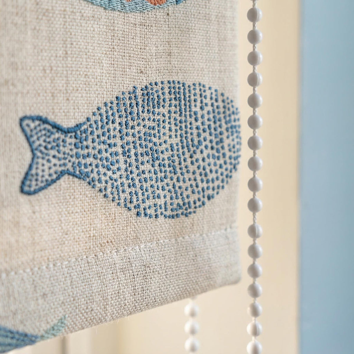 Embroidered Fish Linen Roman Blinds, Nautical Nursery Window Shade, Coastal Kids Room Decor — image 7