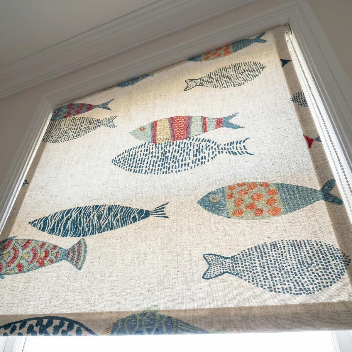 Embroidered Fish Linen Roman Blinds, Nautical Nursery Window Shade, Coastal Kids Room Decor — image 9