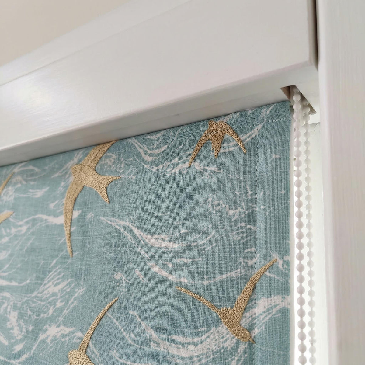 Embroidered Flying Birds Linen Roman Blinds, Coastal Nursery Window Shade (Blackout Option) — image 4