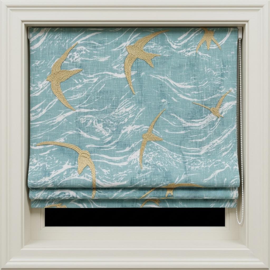 Embroidered Flying Birds Linen Roman Blinds, Coastal Nursery Window Shade (Blackout Option) — image 5