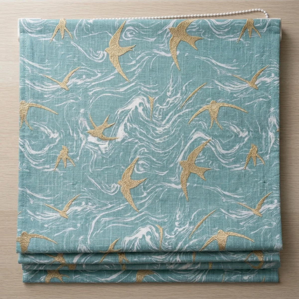 Embroidered Flying Birds Linen Roman Blinds, Coastal Nursery Window Shade (Blackout Option) — image 3