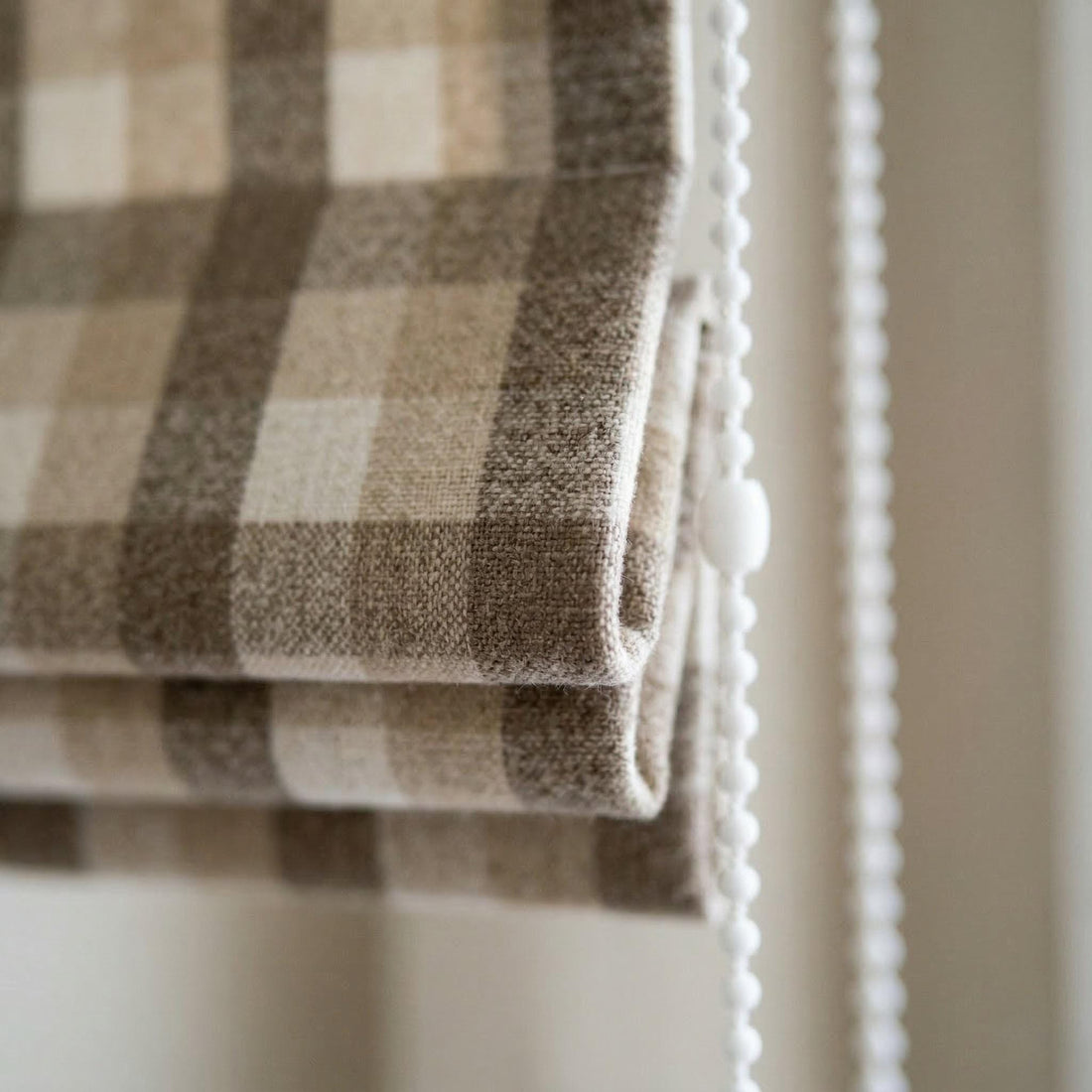 Custom Linen Plaid Roman Shades: Farmhouse Check Window Blinds (Light Filtering or Blackout) — image 1