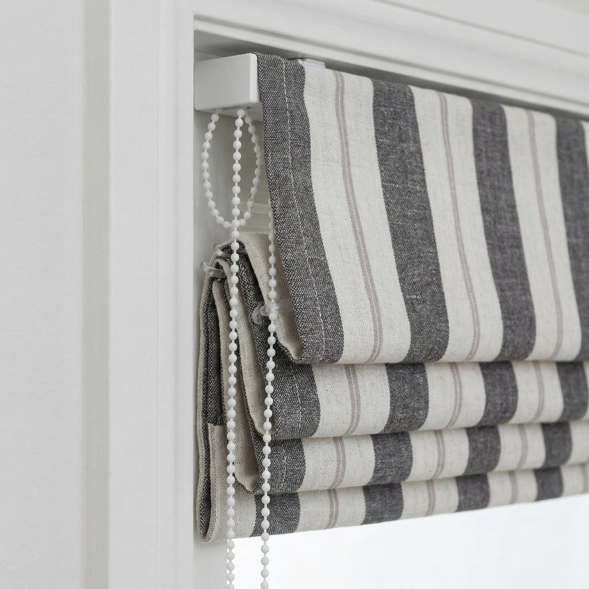Linen Roman Shade - Farmhouse Stripes, Made to Measure, Light-Filtering or Blackout — image 7