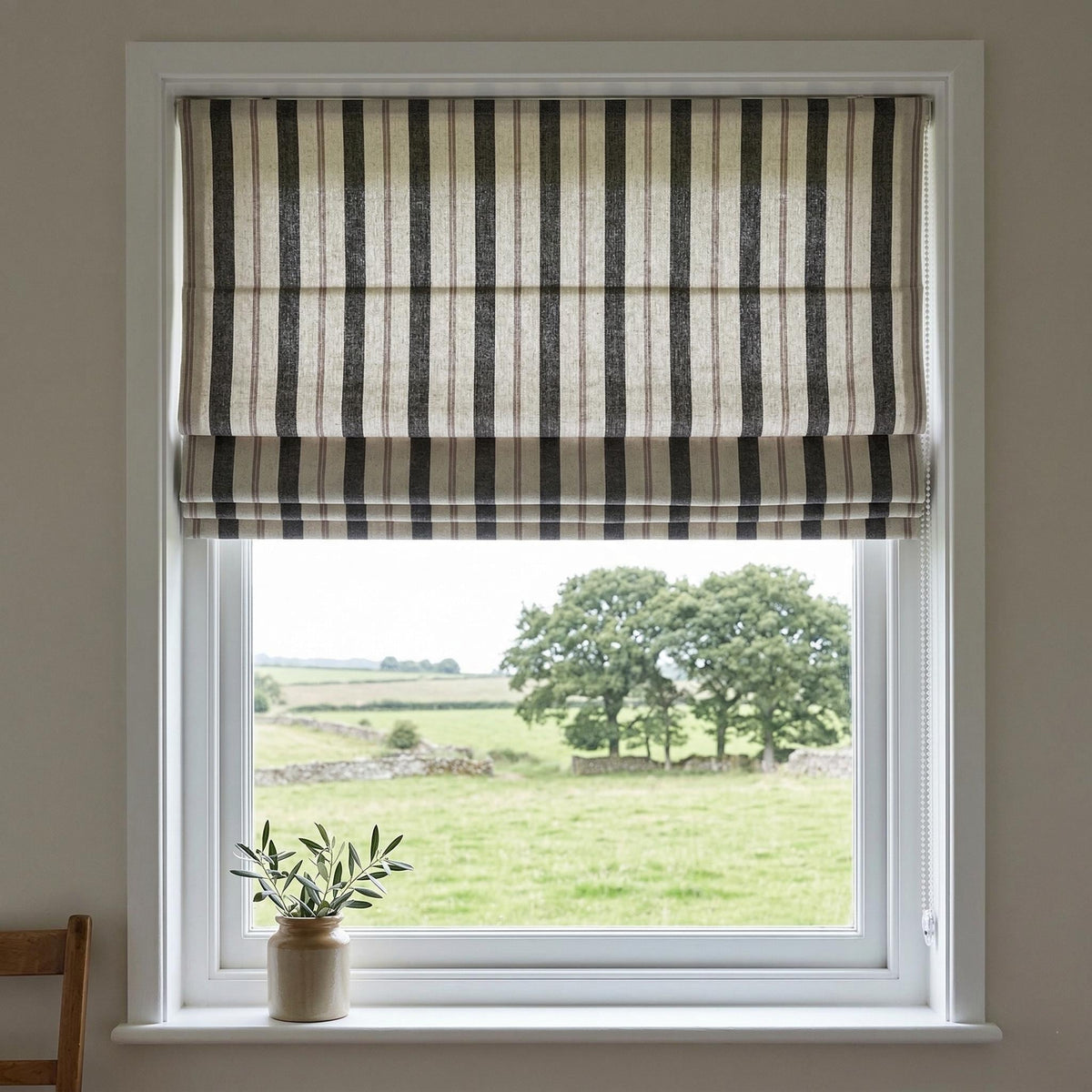 Linen Roman Shade - Farmhouse Stripes, Made to Measure, Light-Filtering or Blackout — image 6