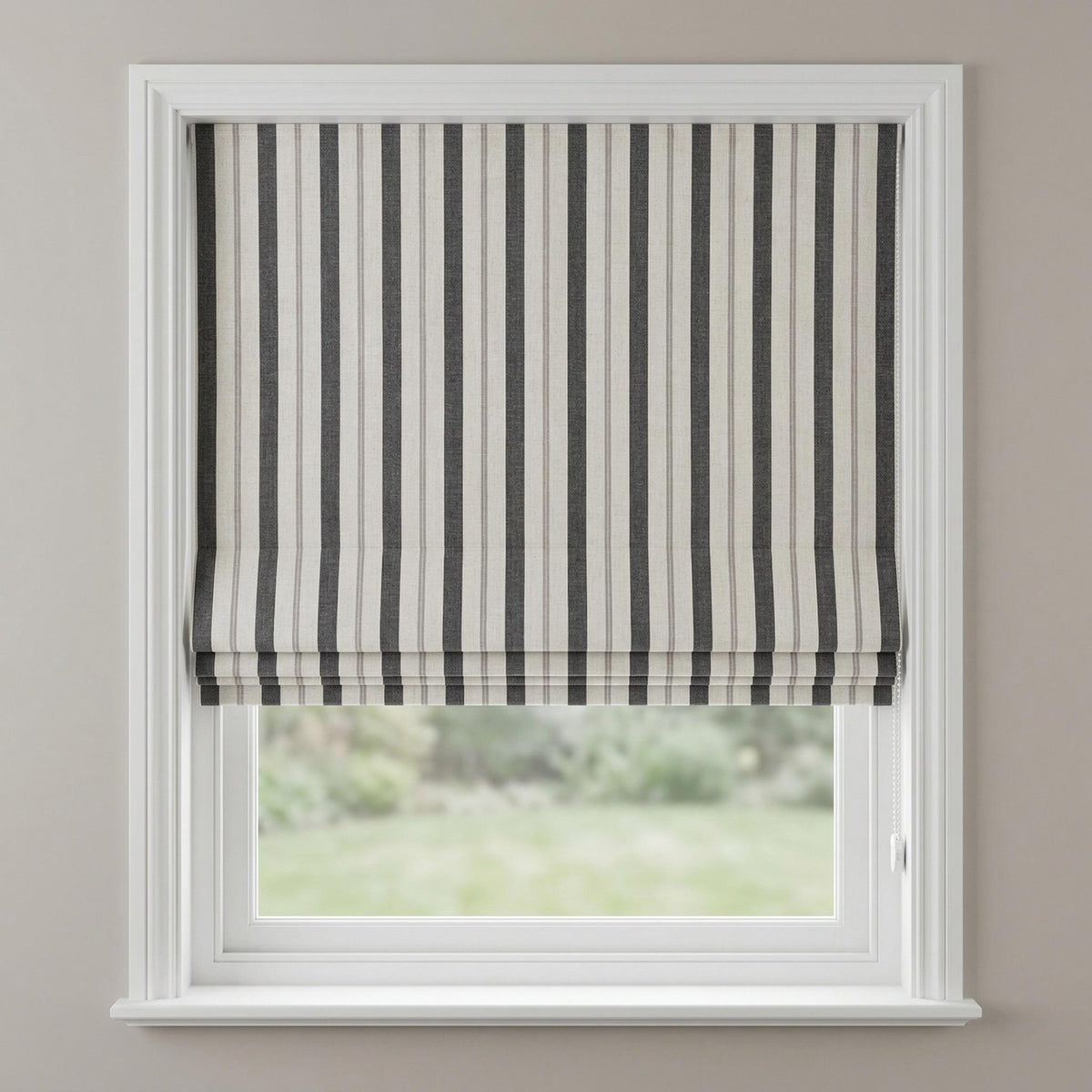 Linen Roman Shade - Farmhouse Stripes, Made to Measure, Light-Filtering or Blackout — image 2