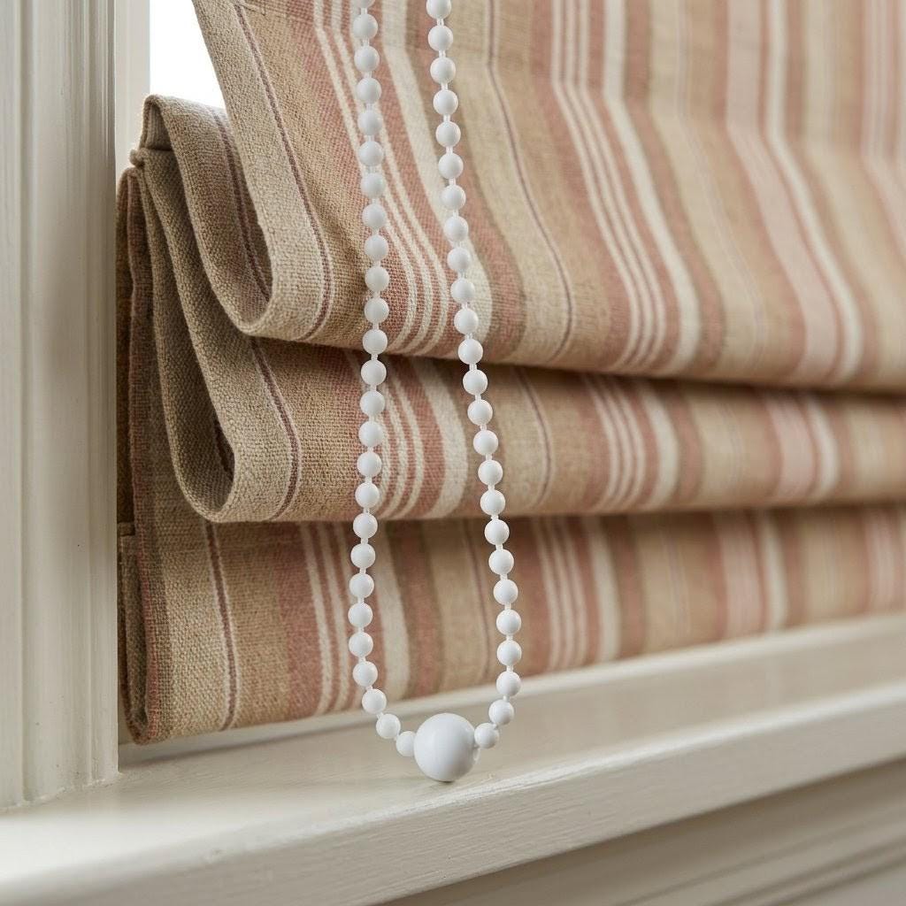 Custom Linen Roman Blinds: Rust Beige Farmhouse Stripe Window Treatments (Blackout/Light Filtering) — image 7