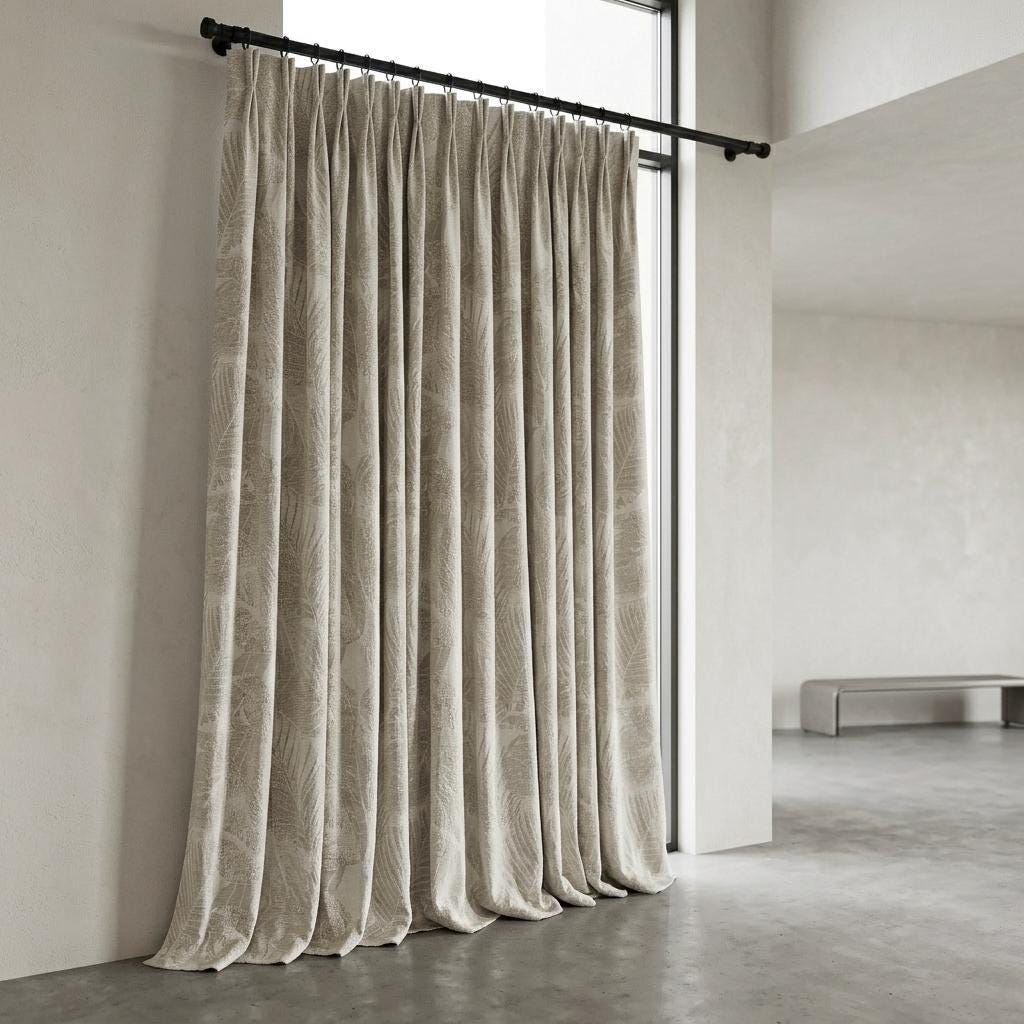 Oatmeal Linen Jacquard Leaf Curtains: Botanical Woven Botanical Window Panels — image 2