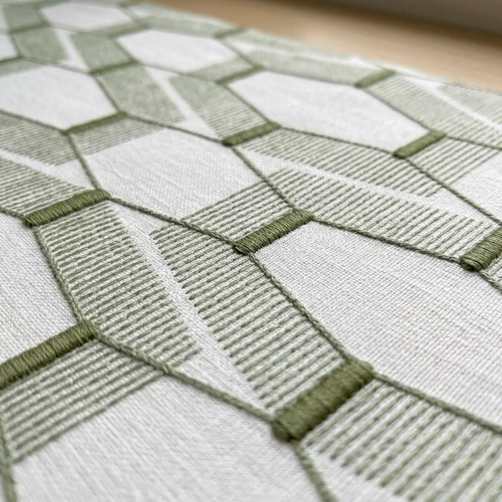 Sage Olive Green Geometric Embroidered Linen Roman Shade, Custom Corded Window Blind — image 10