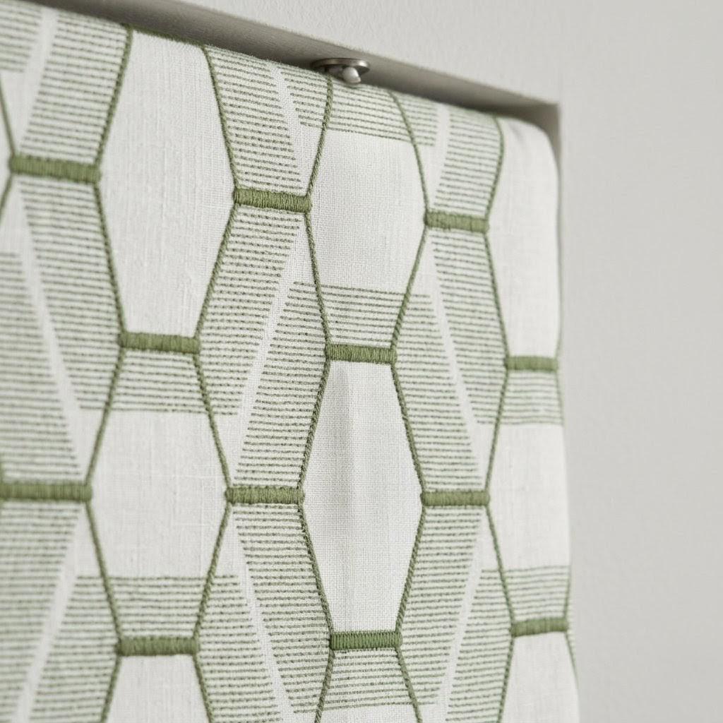 Sage Olive Green Geometric Embroidered Linen Roman Shade, Custom Corded Window Blind — image 9