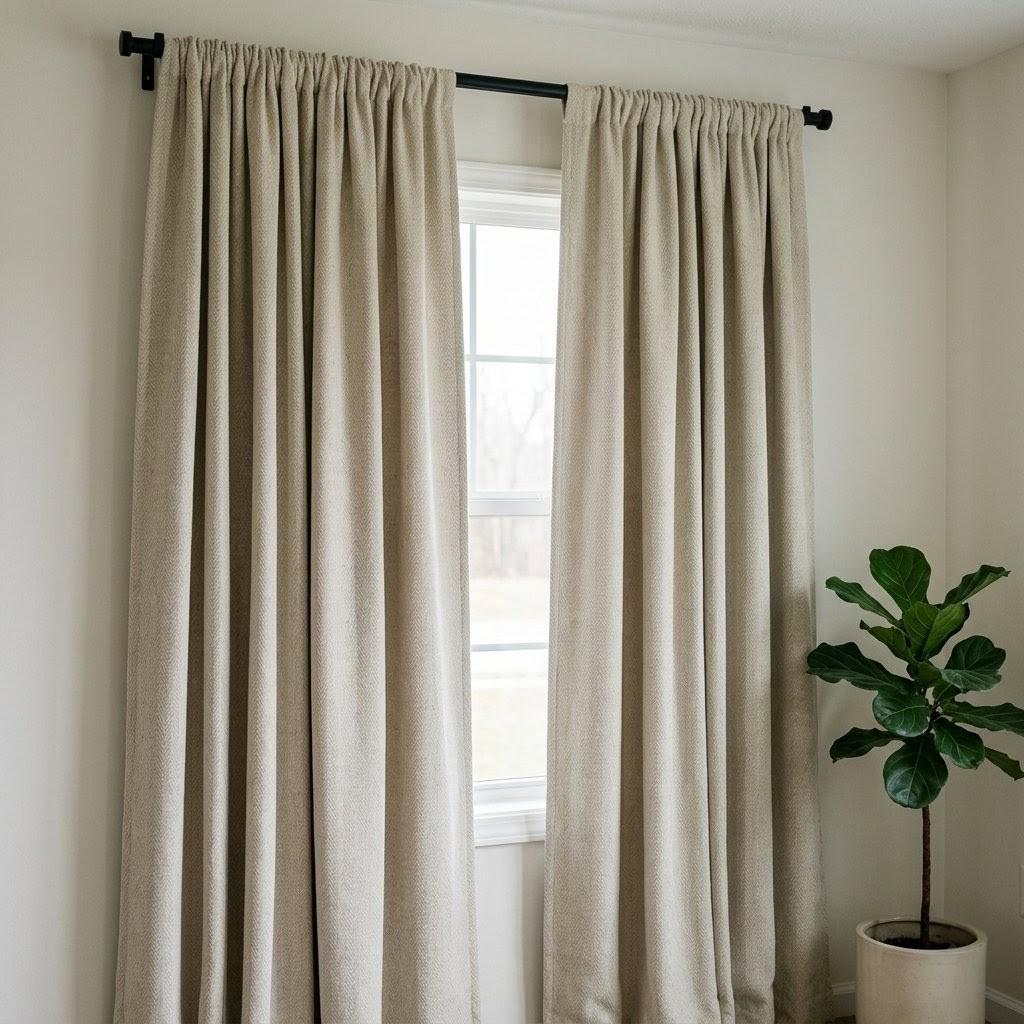 Oatmeal Herringbone Linen Curtains: Heavyweight Chevron Woven Drapes (Custom Size) — image 6